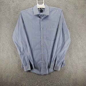 BOSS HUGO BOSS Slim Fit Button Front Long‎ Sleeve Shirt Blue Striped Flip Cuff M